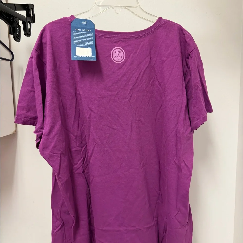Life Is Good Purple Short Sleeve V-Neck Tee with Elephant Graphic - Picture 3 of 5